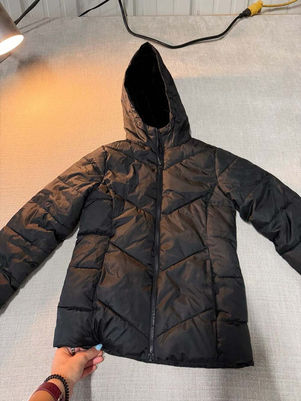 Swiss Tech Black Quilted Puffer Jacket with Hood Size M 7-8